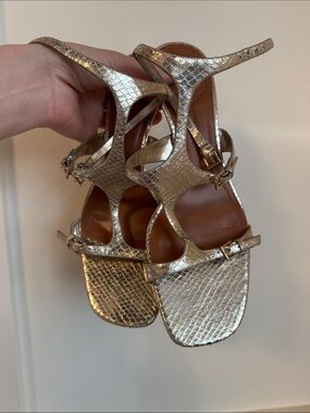 Zara Metallic Gold Textured Strappy Heels
